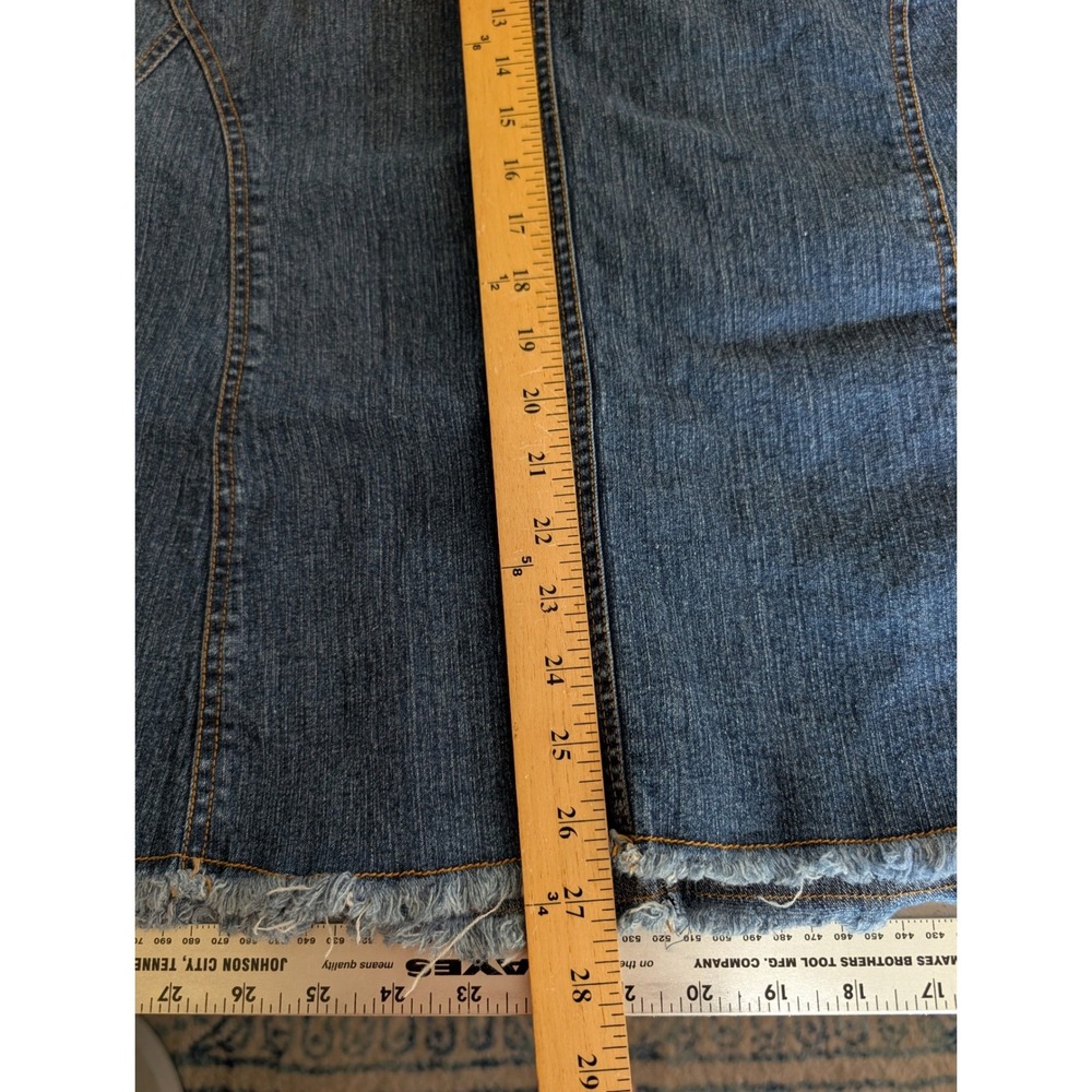 Goddess Jeans Size 18 Denim Midi Skirt Blue Frayed Hem Y2K Paneled Mermaid VTG - Picture 6 of 13